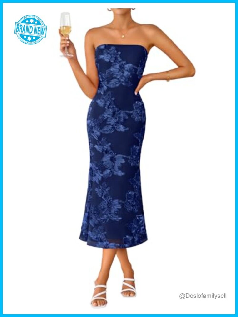 ZESICA Strapless Floral Mesh Bodycon Midi Cocktail Wedding Guest Dress